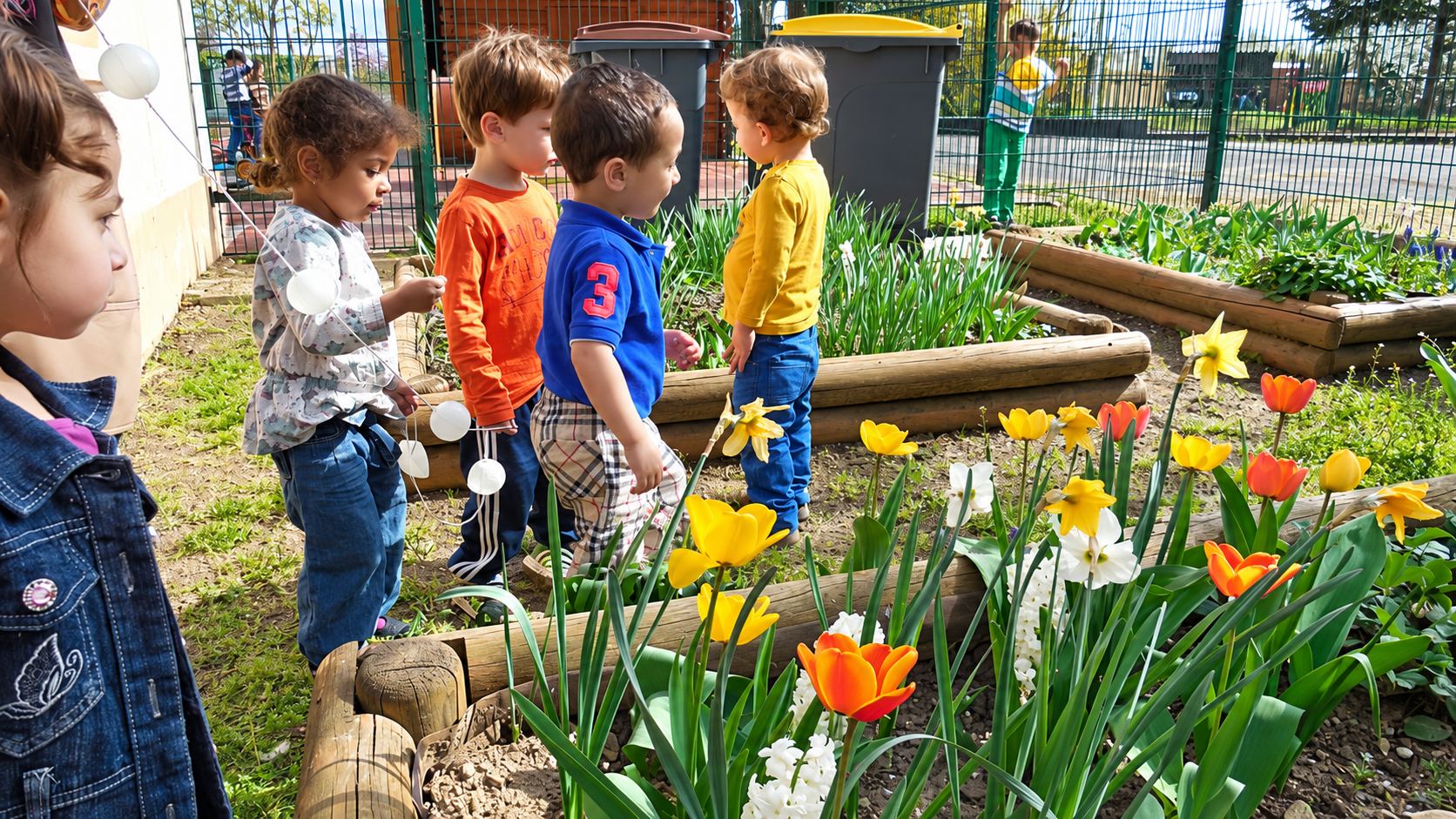 Découverte de l’école maternelle des 4 Saisons : enfants dans le jardin, photo 2 sur 2